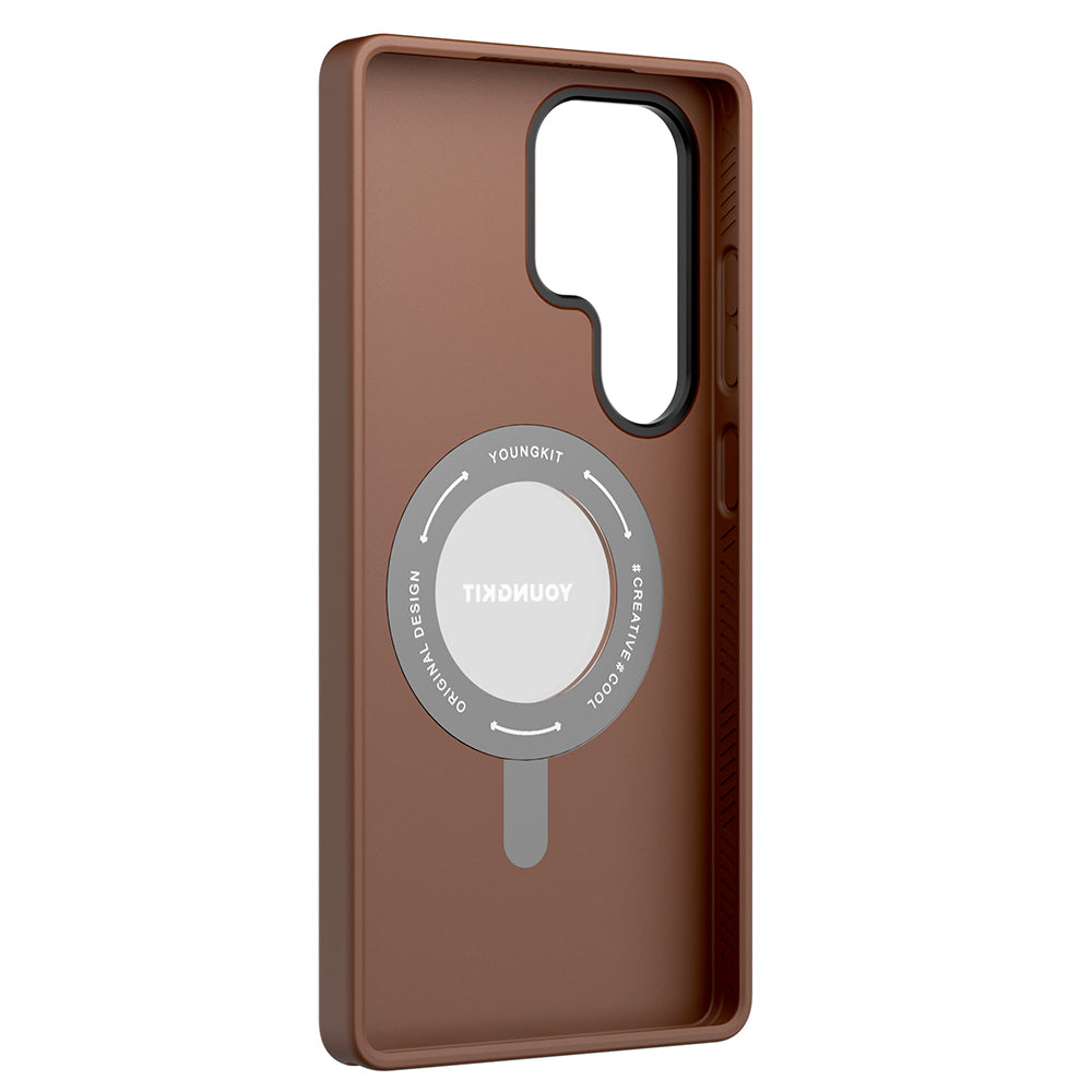 Youngkit Tech Leather Serisi Galaxy S25 Ultra Magsafe 360° Standlı Mat Deri Desenli Telefon Kılıfı-9