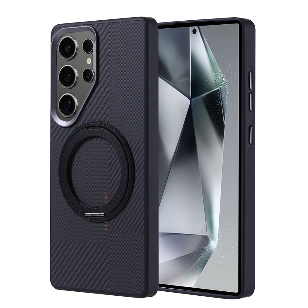 Cepax Standlı Troy Galaxy S25 Ultra Magsafe Karbon Fiber Görünümlü Telefon Kılıfı-2