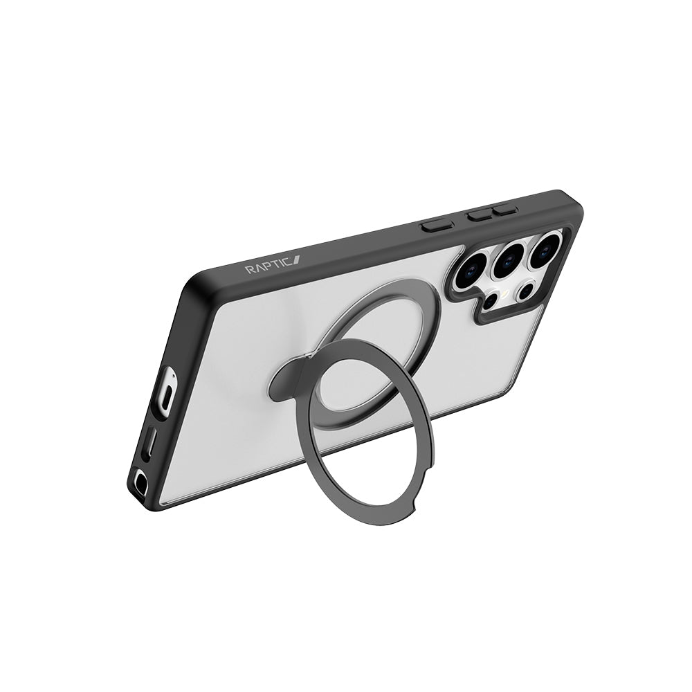 Raptic Air Stand Serisi Galaxy S25 Ultra M-safe Şarj Özellikli Buzlu Transparan Tasarımlı Standlı Kılıf