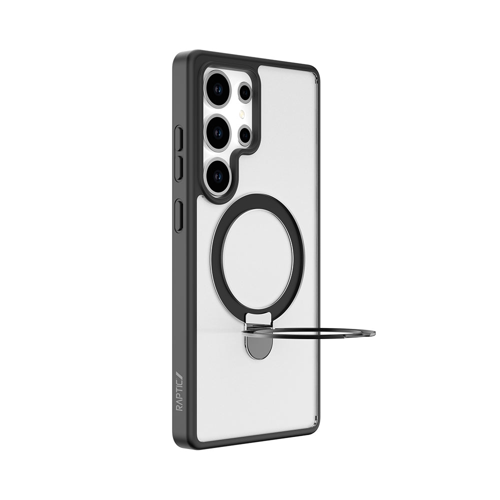 Raptic Air Stand Serisi Galaxy S25 Ultra M-safe Şarj Özellikli Buzlu Transparan Tasarımlı Standlı Kılıf