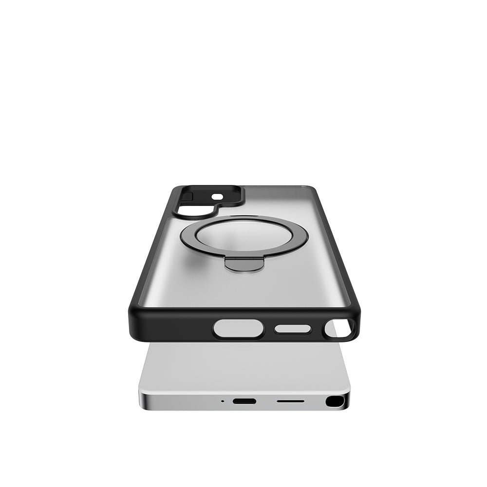 Raptic Air Stand Serisi Galaxy S25 Ultra M-safe Şarj Özellikli Buzlu Transparan Tasarımlı Standlı Kılıf