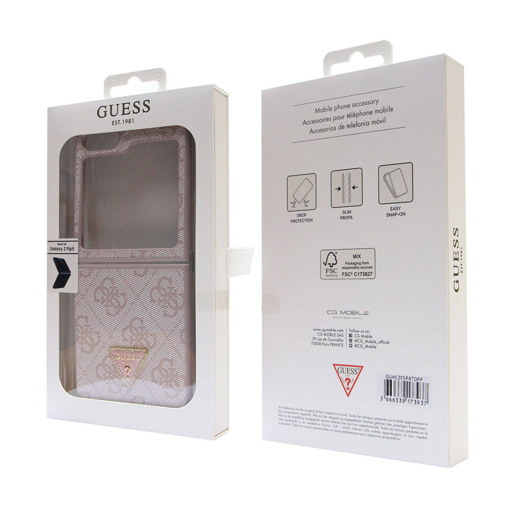 Guess Galaxy Z Flip 5 Kılıf Orjinal Lisanslı PU Deri Taşlı Üçgen Logo 4G Desenli Strass Telefon Kılıfı - 7