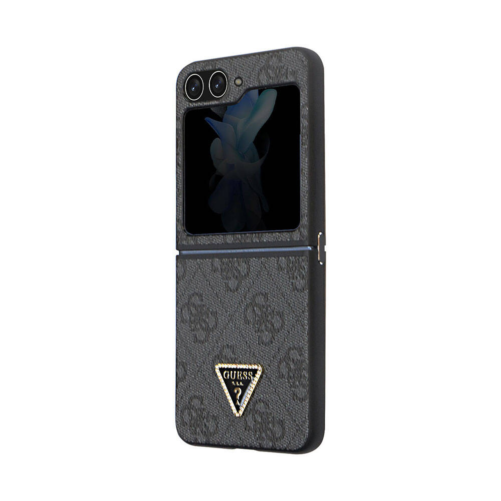 Guess Galaxy Z Flip 5 Kılıf Orjinal Lisanslı PU Deri Taşlı Üçgen Logo 4G Desenli Strass Telefon Kılıfı - 12
