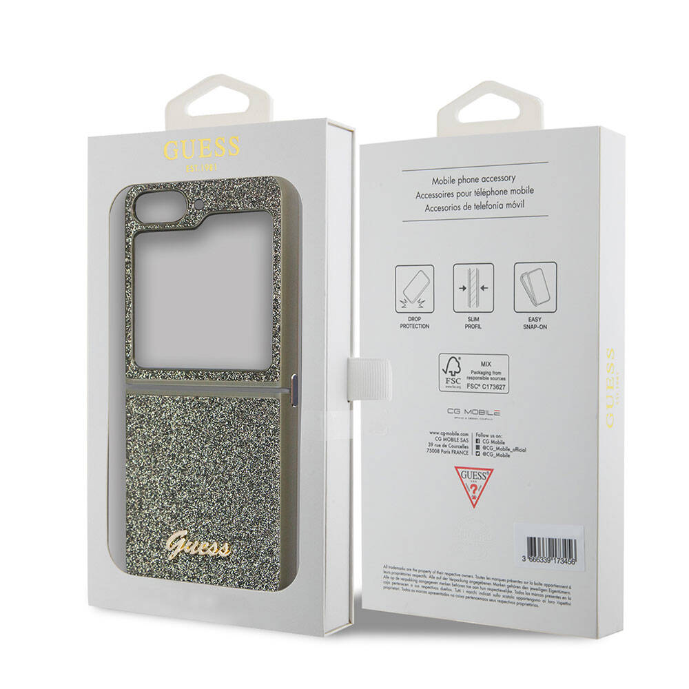 Guess Galaxy Z Flip 5 Orjinal Lisanslı Yazı Logolu Glitter Flakes Telefon Kılıfı - 7