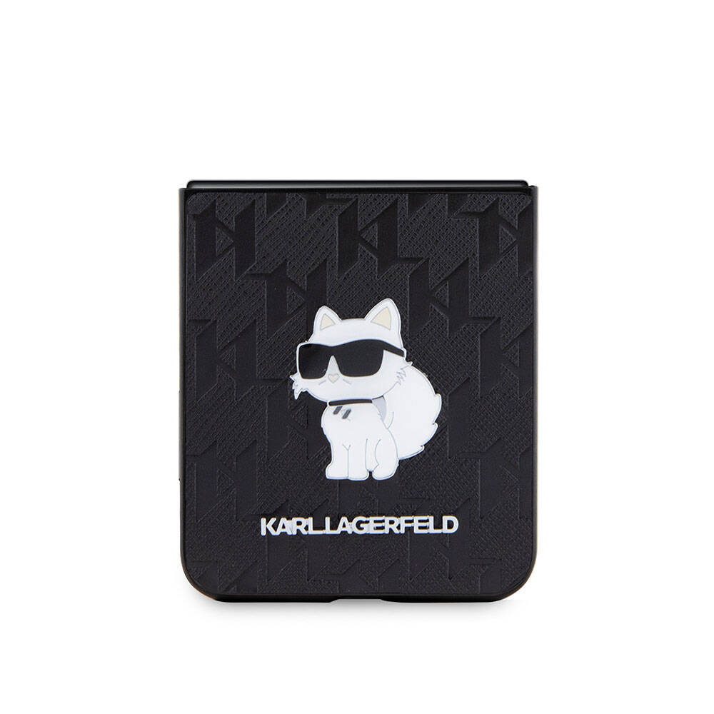 Karl Lagerfeld Galaxy Z Flip 5 Kılıf Orjinal Lisanslı KL Desenli Choupette İkonik Saffiano Telefon Kılıfı - 4