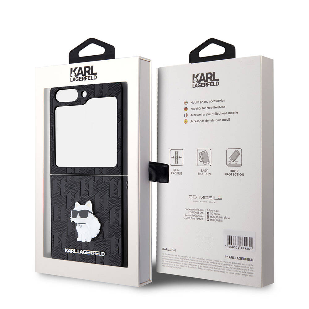Karl Lagerfeld Galaxy Z Flip 5 Kılıf Orjinal Lisanslı KL Desenli Choupette İkonik Saffiano Telefon Kılıfı - 7