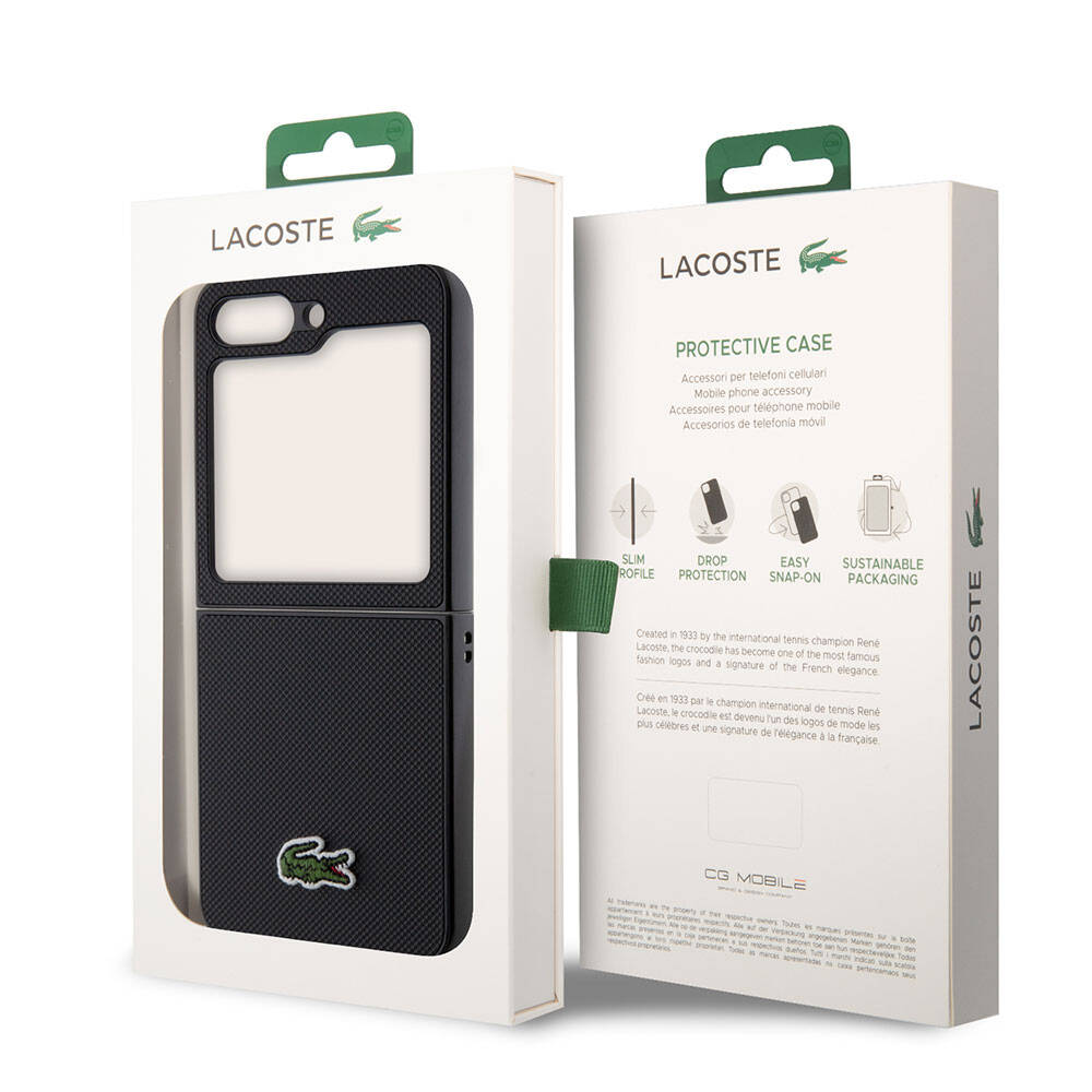 Lacoste Galaxy Z Flip 5 Orjinal Lisanslı PU Pike Desenli Arka Yüzey İkonik Timsah Dokuma Logolu Telefon Kılıfı - 8
