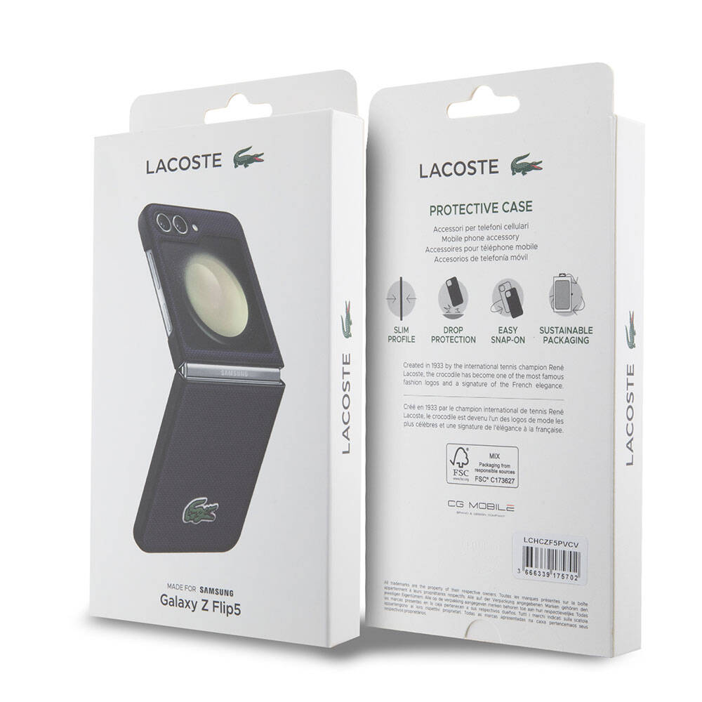 Lacoste Galaxy Z Flip 5 Orjinal Lisanslı PU Pike Desenli Arka Yüzey İkonik Timsah Dokuma Logolu Telefon Kılıfı - 14