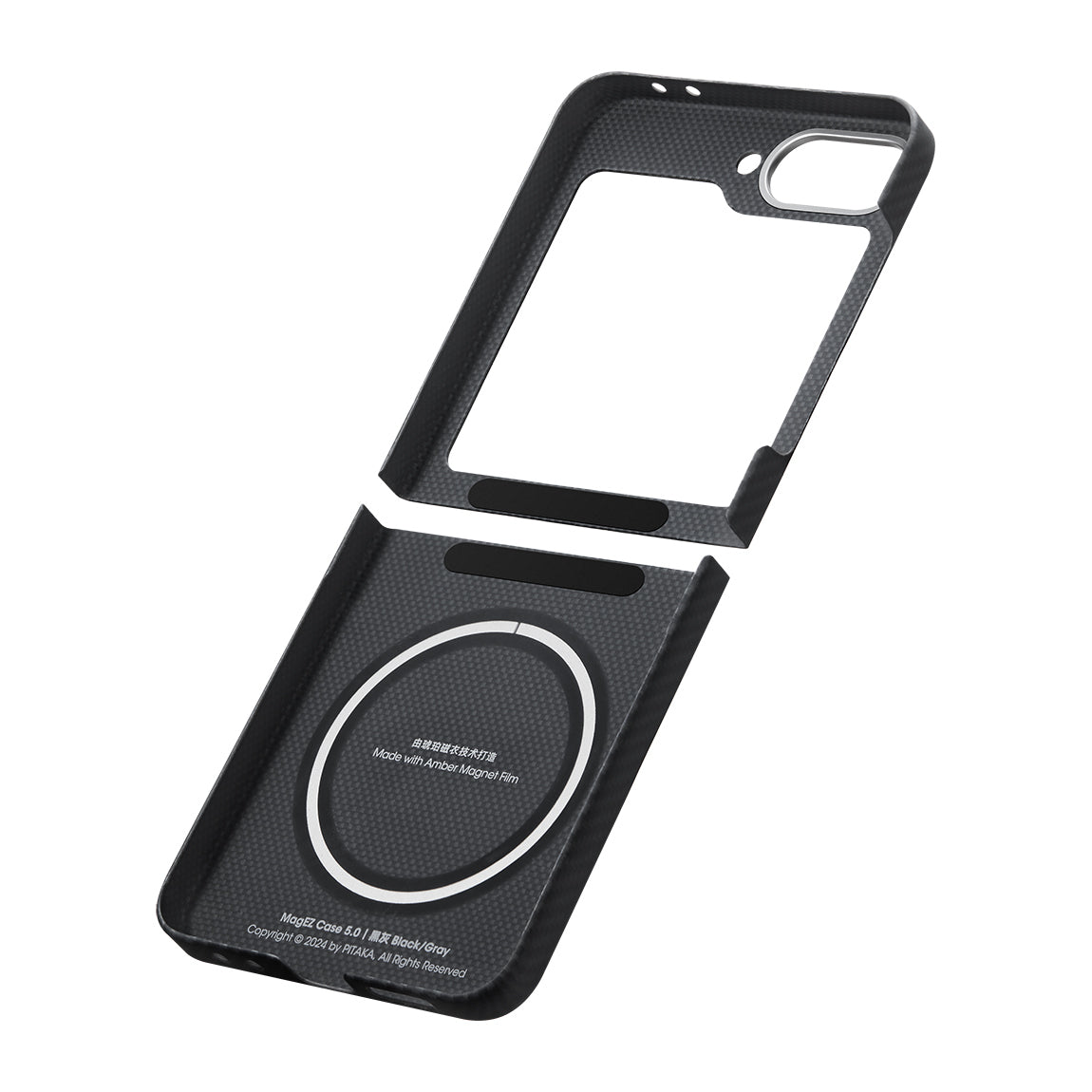 Pitaka Ultra-Slim Classic Serisi Galaxy Z Flip 6 M-safe Şarj Özellikli 600D Aramid Fiber Black-Grey Twill Kılıf