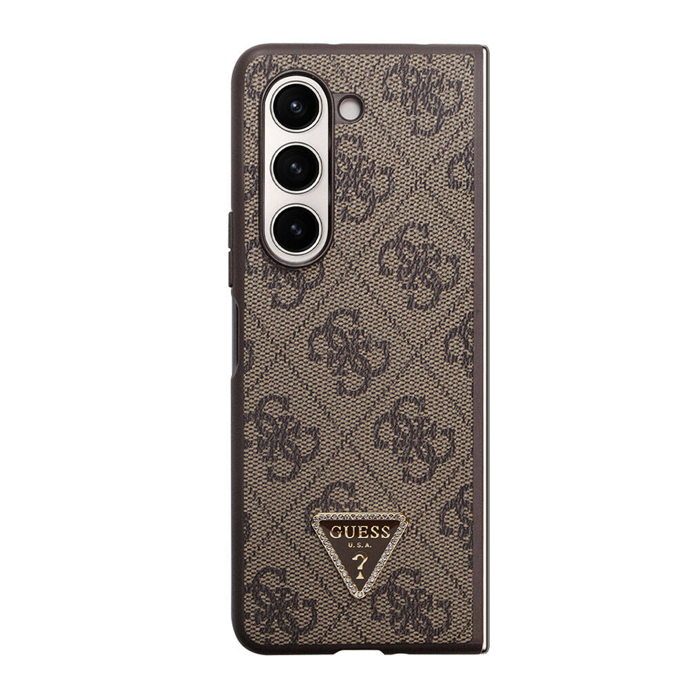 Guess Galaxy Z Fold 5 Orjinal Lisanslı PU Deri Taşlı Üçgen Logo 4G Desenli Strass Telefon Kılıfı - 2