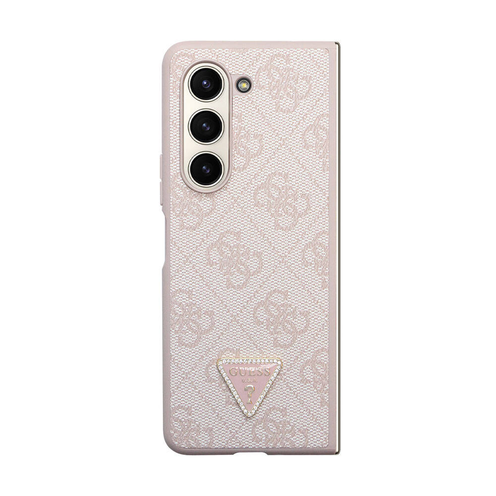 Guess Galaxy Z Fold 5 Orjinal Lisanslı PU Deri Taşlı Üçgen Logo 4G Desenli Strass Telefon Kılıfı - 14