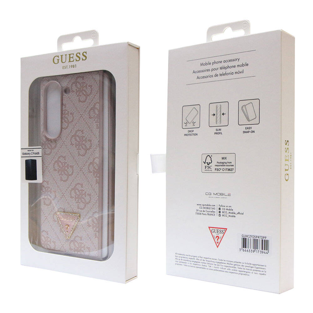 Guess Galaxy Z Fold 5 Orjinal Lisanslı PU Deri Taşlı Üçgen Logo 4G Desenli Strass Telefon Kılıfı - 18