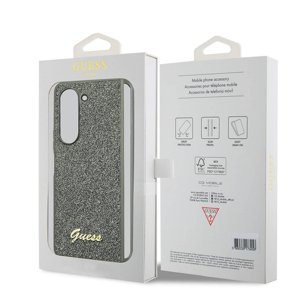 Guess Galaxy Z Fold 5 Orjinal Lisanslı Yazı Logolu Glitter Flakes Kapak - 6