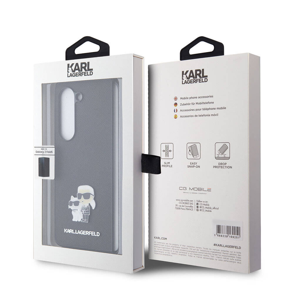Karl Lagerfeld Galaxy Z Fold 5 Kılıf Orjinal Lisanslı K&C Metal Logolu Saffiano Telefon Kılıfı - 6
