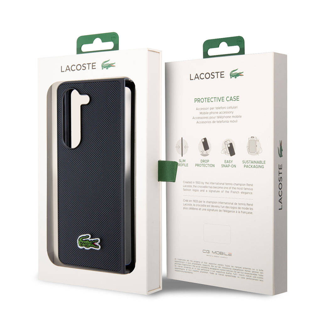 Lacoste Galaxy Z Fold 5 Orjinal Lisanslı PU Pike Desenli Arka Yüzey İkonik Timsah Dokuma Logolu Telefon Kılıfı - 13