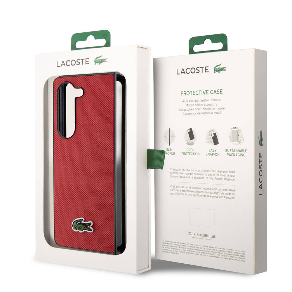 Lacoste Galaxy Z Fold 5 Orjinal Lisanslı PU Pike Desenli Arka Yüzey İkonik Timsah Dokuma Logolu Telefon Kılıfı - 25