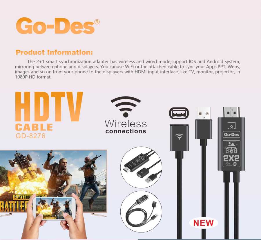 Go-Des GD-8276 Wireless Display Dongle Phone Full HDTV Kablo - 3