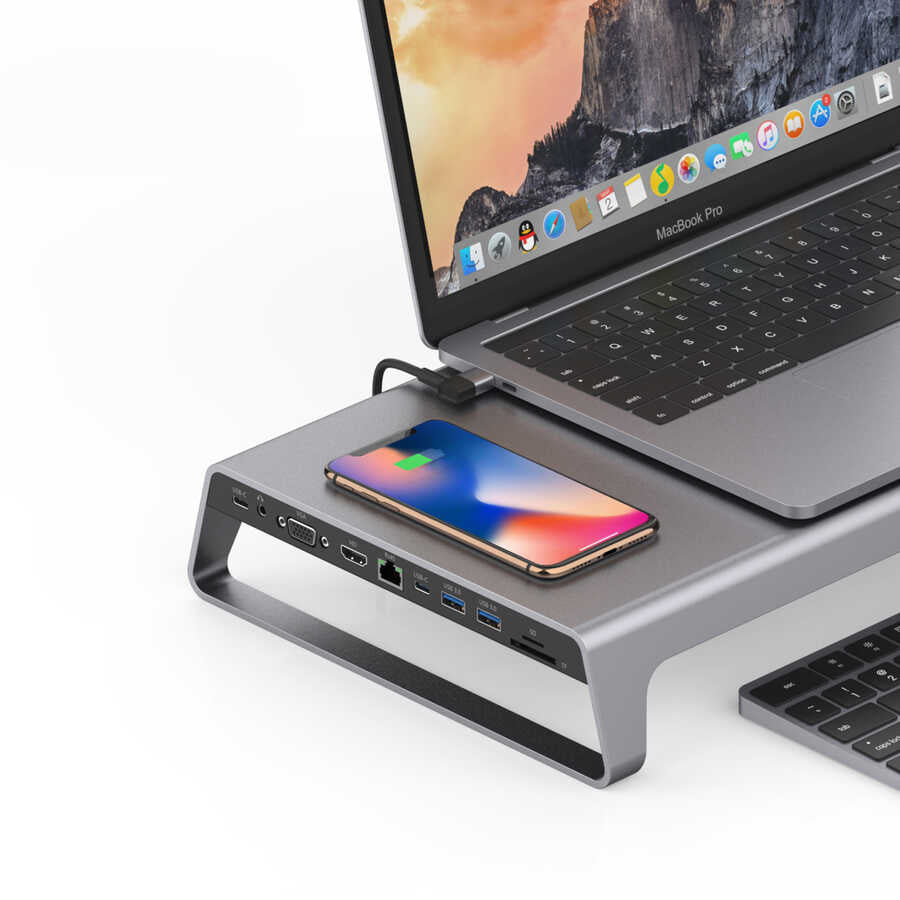 Go-Des GD-9128 Hub ve Kablosuz Şarj Destekli Laptop Standı Docking Station Stand - 2