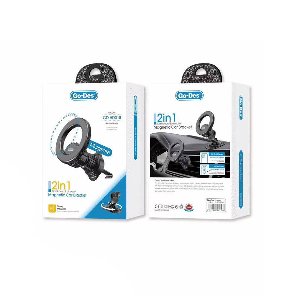 Go-Des GD-HD318 Magsafe Magnetik 360° Dönebilen 2in1 Havalandırma ve Düz Zemin Telefon Tutucu - 3