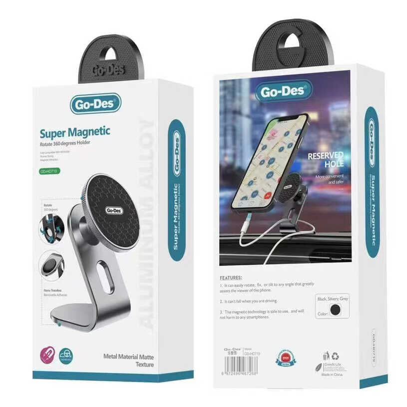 Go-Des GD-HD719 360 Derece Dönebilen Magnetik Araç İçi Düz Zemin Telefon Tutucu - 2