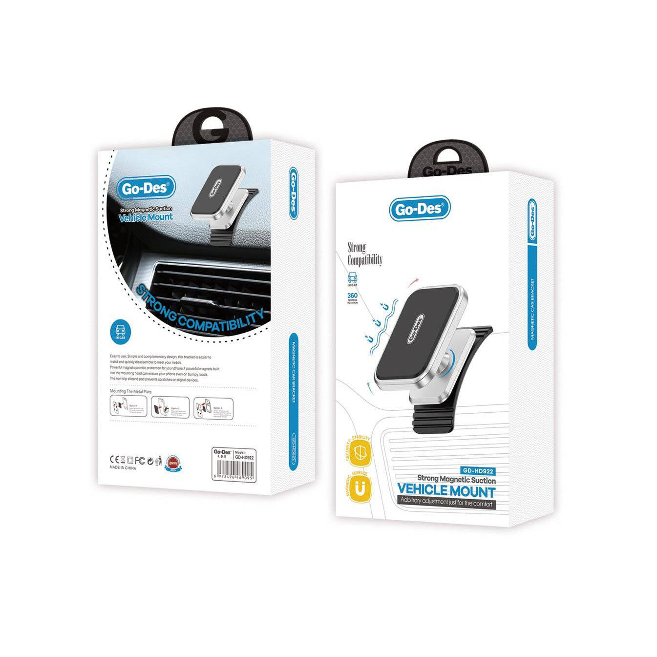 Go-Des GD-HD922 360 Derece Dönebilen Magnetik Eğimli ve Düz Zemin Araç Telefon Tutacağı - 2