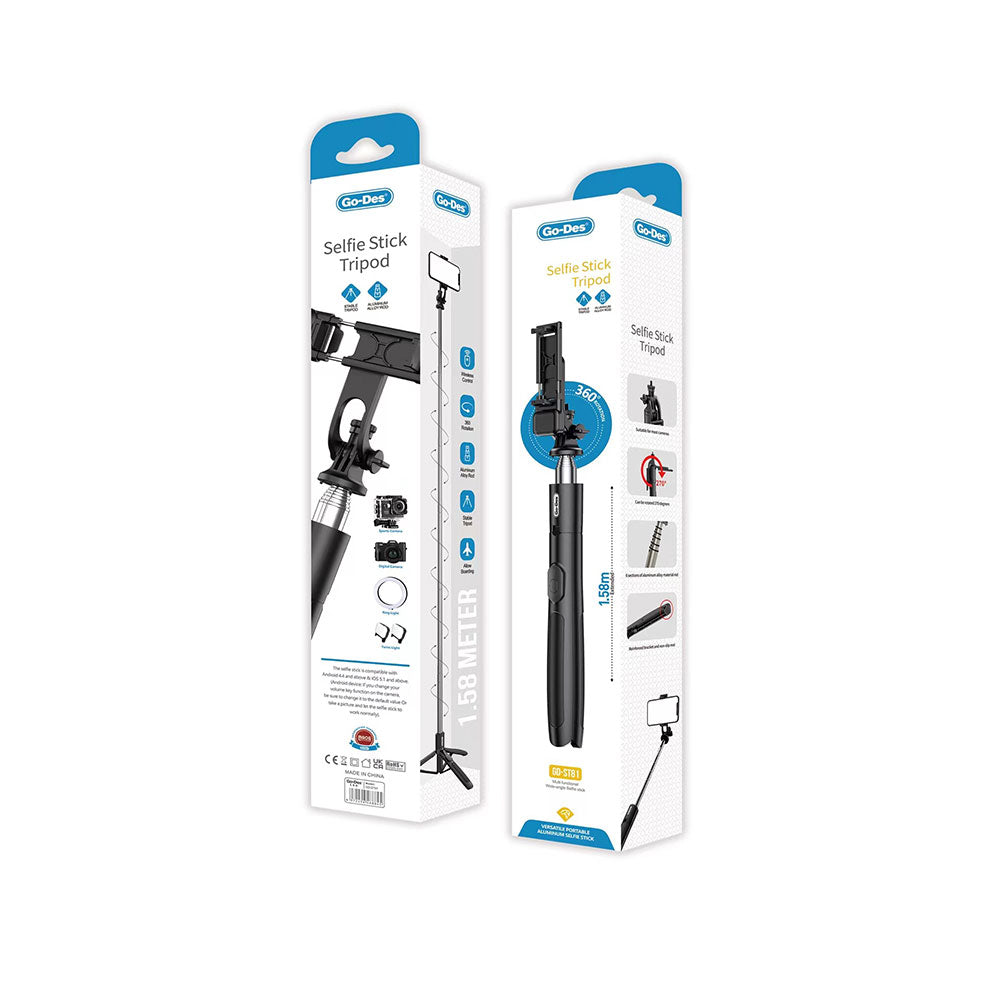 Go Des GD-ST81 Çok Fonksiyonlu 6 Kademeli Teleskopik Tripod Stand Özellikli Bluetooth Selfie Çubuğu - 2