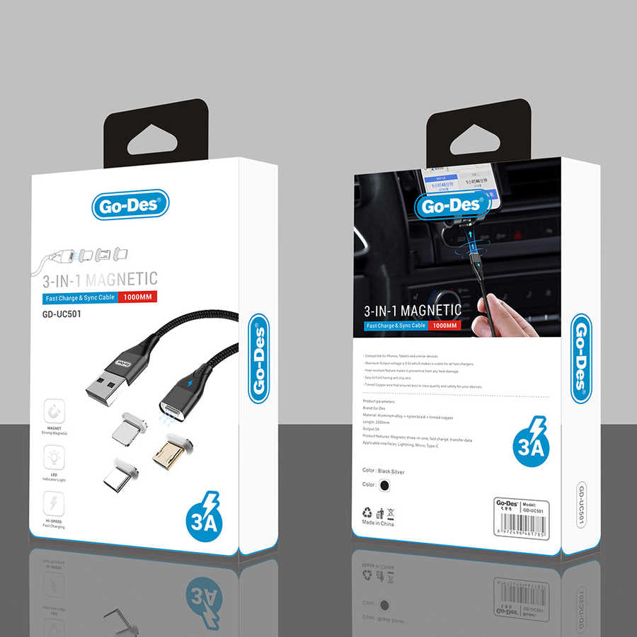 Go-Des GD-UC501 3 in 1 Magnetic USB Hızlı Şarj-Data Kablosu - 2