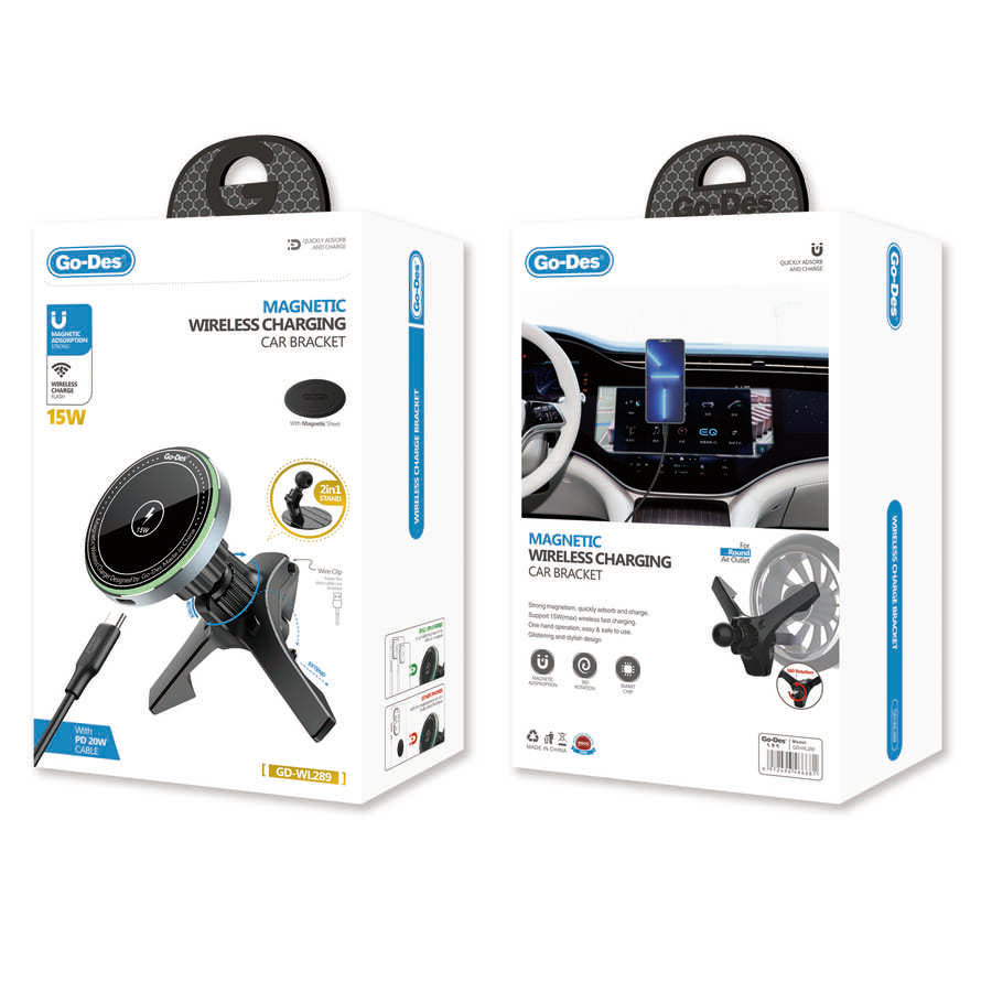 Go-Des GD-WL289 Magnetik Kablosuz Şarjlı 2 in 1 Araç İçi Telefon Tutucu - 4
