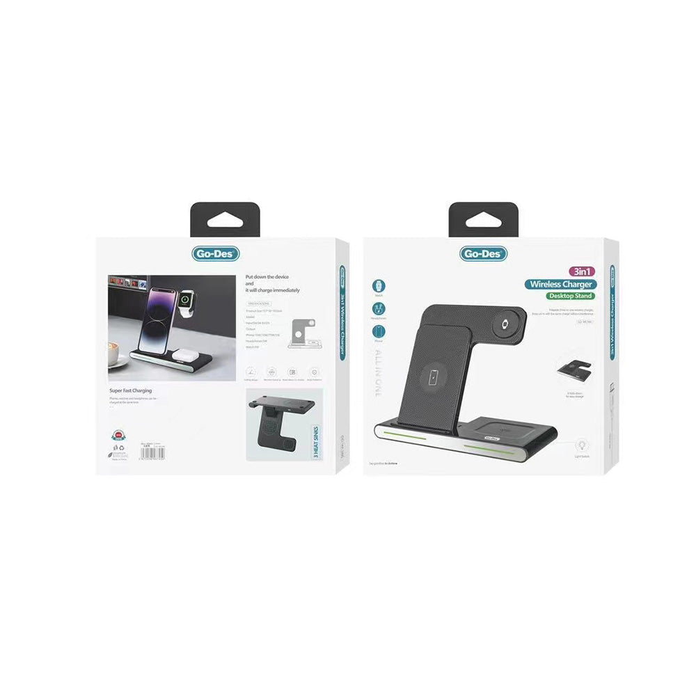Go-Des GD-WL386 3 in 1 Magsafe 15W Hızlı Şarj Özellikli Magnetik Kablosuz Şarj Standı - 2