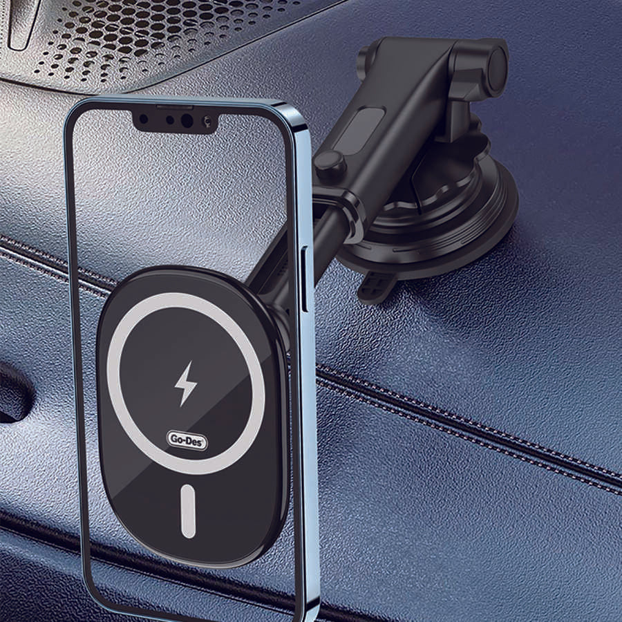 Go-Des GD-WL398 Magnetik Wireless Şarj Özellikli 2 in 1 Telefon Tutucu Vantuzlu Tasarım - 2