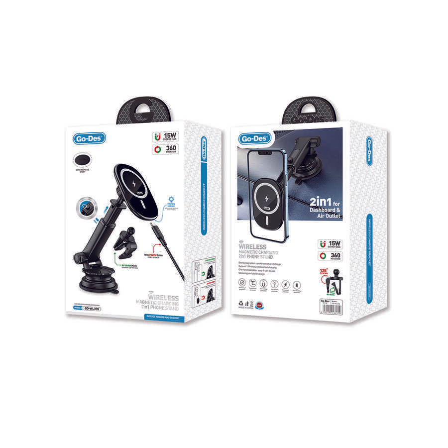 Go-Des GD-WL398 Magnetik Wireless Şarj Özellikli 2 in 1 Telefon Tutucu Vantuzlu Tasarım - 3