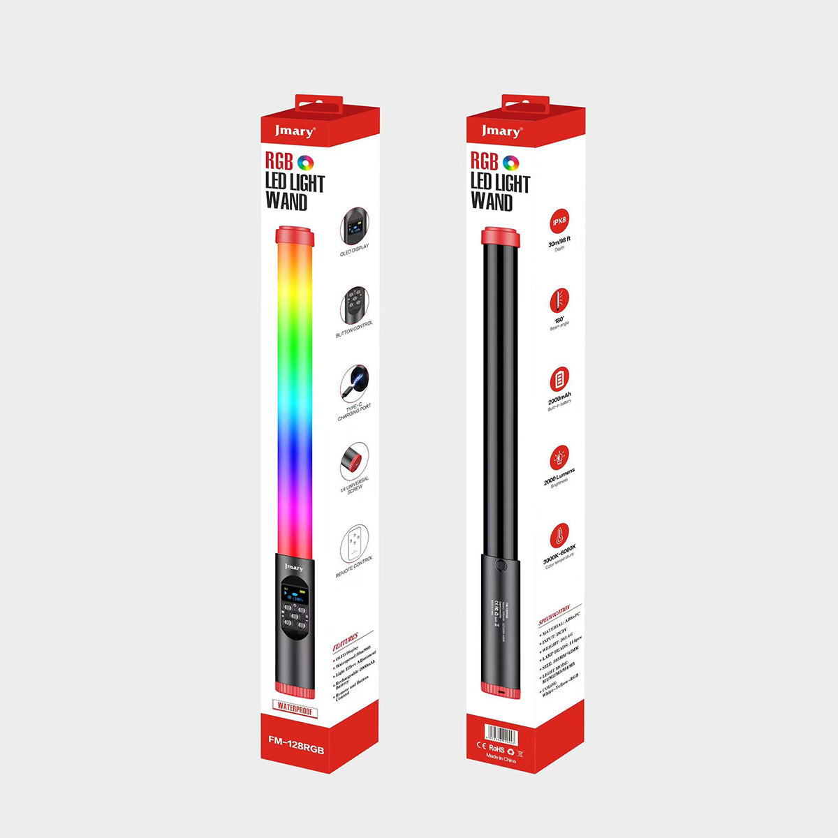 Jmary FM-128RGB OLED Ekran Göstergeli RGB Led Işıklı Su Geçirmez Aydınlatma Çubuğu - 5