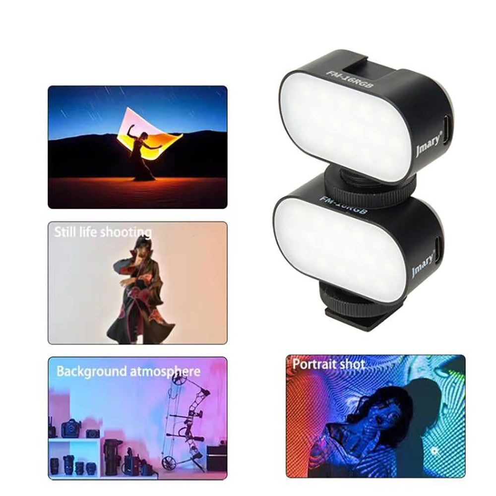 Jmary FM-16RGB Mandallı Dijital LED Göstergeli Telefon-Kamera Üstü RGB Işık 750mAh