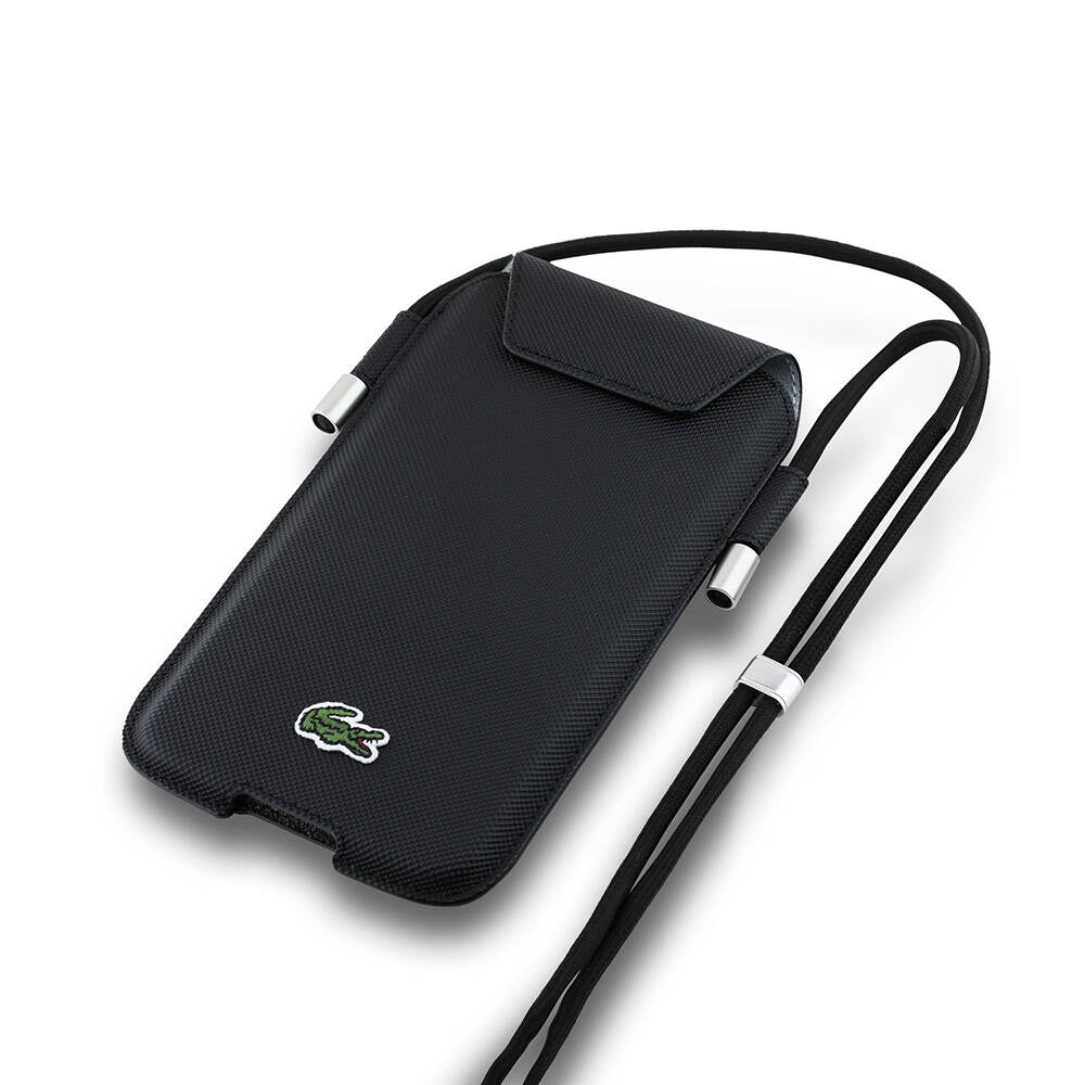 Lacoste Orjinal Lisanslı Çapraz Vücut Askılı PU Pike Desenli 6.7 inç'e Kadar Universal Telefon Kılıfı - 3