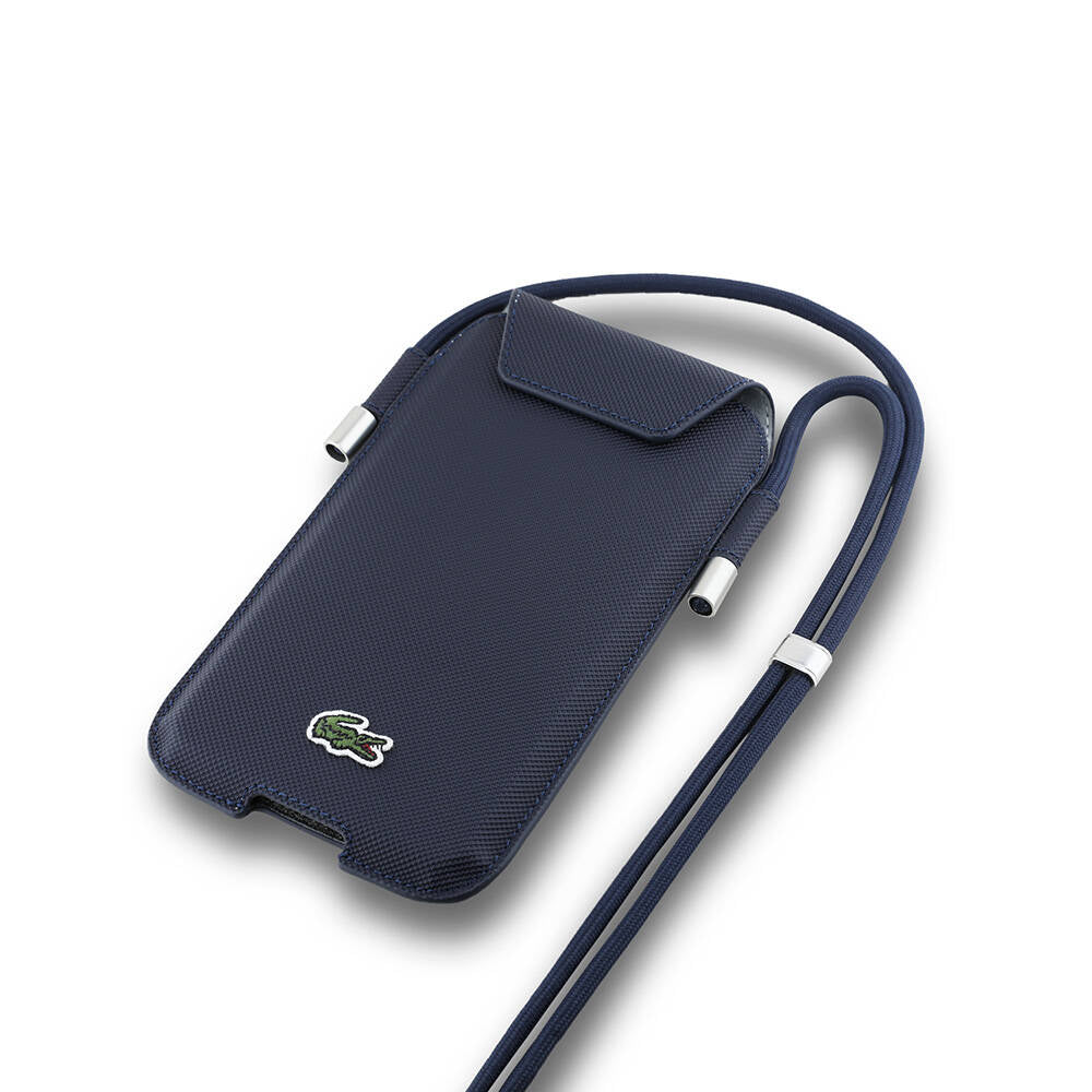 Lacoste Orjinal Lisanslı Çapraz Vücut Askılı PU Pike Desenli 6.7 inç'e Kadar Universal Telefon Kılıfı - 7
