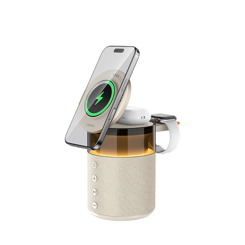 Recci RCW-51 Ambiyans Işıklı Bluetooth Speaker Hoparlör Özellikli Kablosuz Şarj Standı