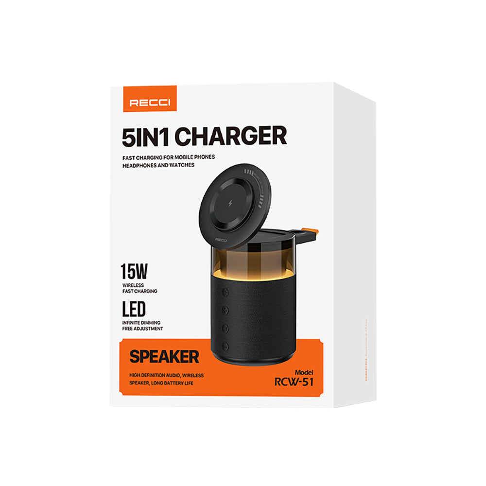 Recci RCW-51 Ambiyans Işıklı Bluetooth Speaker Hoparlör Özellikli Kablosuz Şarj Standı