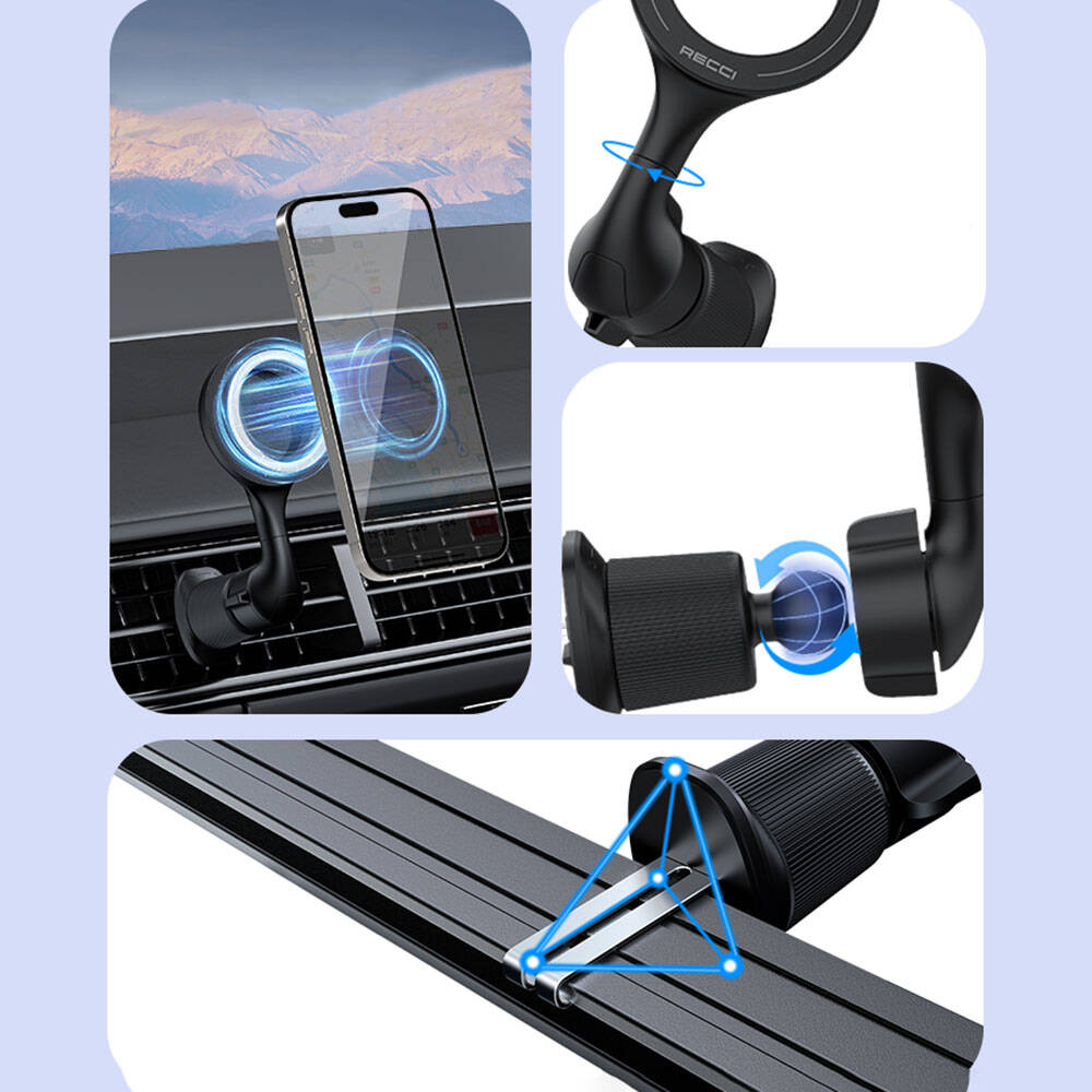 Recci RHO-C42 Magsafe Magnetik 360° Dönebilen Havalandırma Tasarım Araç Telefon Tutucu - 7