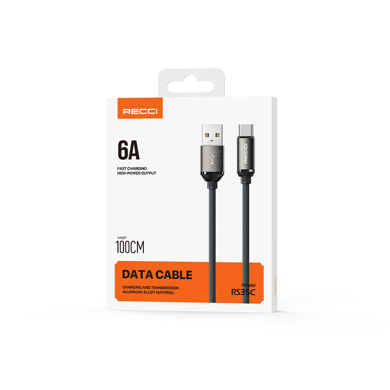 Recci RS35C USB-A to Type-C Örgü Tasarımlı Hızlı Şarj Özellikli 1 Metre Data ve Şarj Kablosu