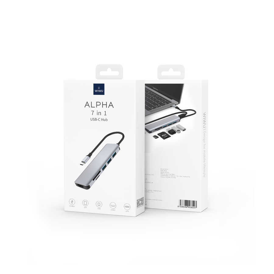 Wiwu Alpha A731HC 7 in 1 Type-C Hub 100W Şarj Destekli SD Kart-HDMI-USB Çoğaltıcı - 6
