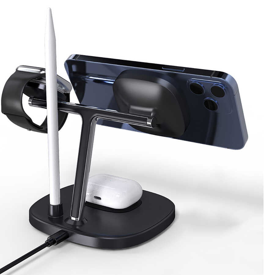 Wiwu Power Air M8 4 in 1 Mıknatıslı Kablosuz Telefon-Saat-Kulaklık Şarj Standı - 3