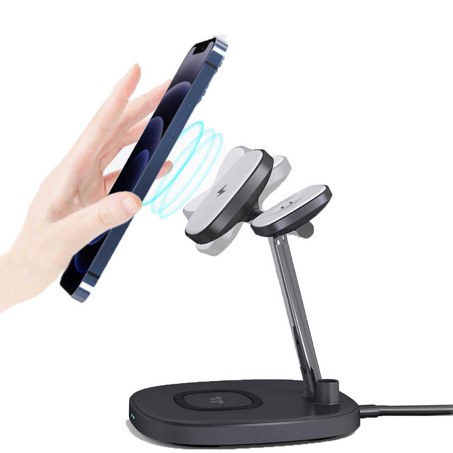 Wiwu Power Air M8 4 in 1 Mıknatıslı Kablosuz Telefon-Saat-Kulaklık Şarj Standı - 4