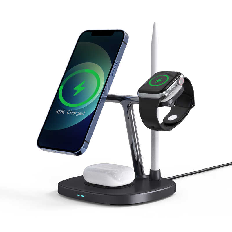 Wiwu Power Air M8 4 in 1 Mıknatıslı Kablosuz Telefon-Saat-Kulaklık Şarj Standı - 6