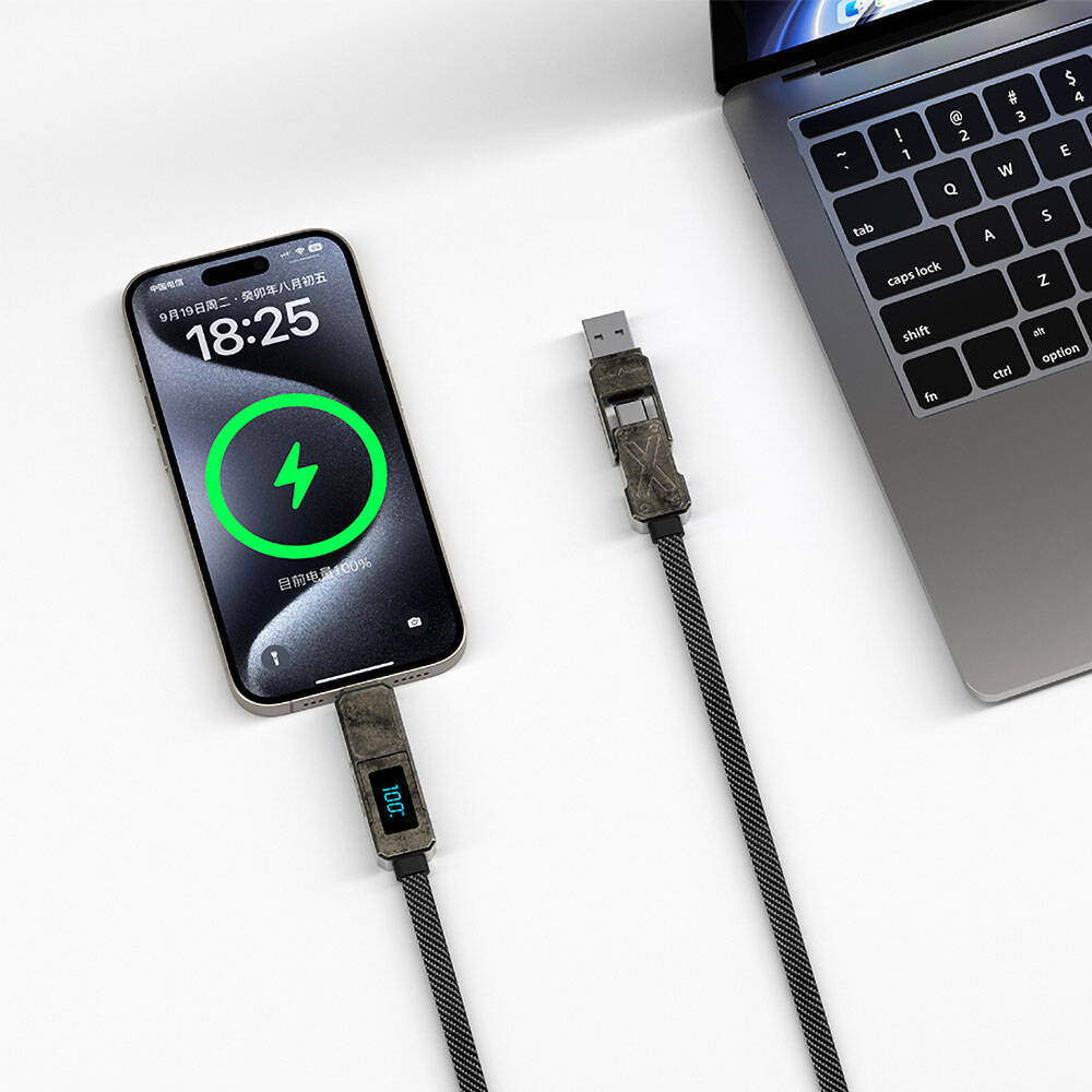 Wiwu Wi-C039 Titan Serisi 4in1 USB-A+Type-C to Type-C+Lightning LED Dijital Göstergeli Şarj ve Data Kablosu 1.5M