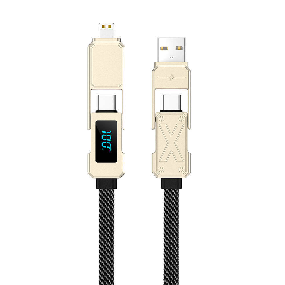 Wiwu Wi-C039 Titan Serisi 4in1 USB-A+Type-C to Type-C+Lightning LED Dijital Göstergeli Şarj ve Data Kablosu 15cm