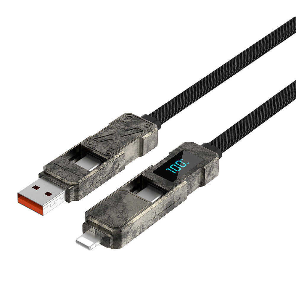 Wiwu Wi-C039 Titan Serisi 4in1 USB-A+Type-C to Type-C+Lightning LED Dijital Göstergeli Şarj ve Data Kablosu 15cm