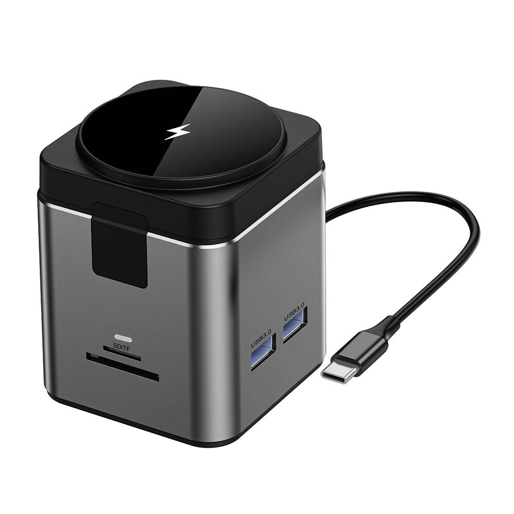 Wiwu Wi-W025 9in1 M-safe Kablosuz Şarj Özellikli Type-C Hub PD 100W USB 3.0 SD/TF HDMI RJ45