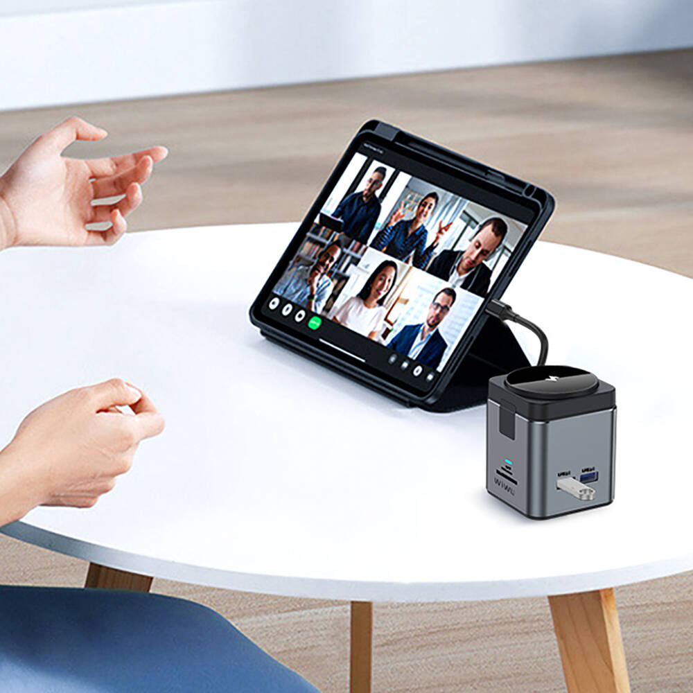 Wiwu Wi-W025 9in1 M-safe Kablosuz Şarj Özellikli Type-C Hub PD 100W USB 3.0 SD/TF HDMI RJ45