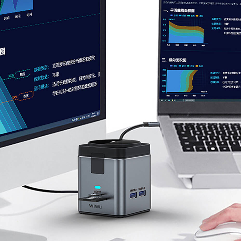 Wiwu Wi-W025 9in1 M-safe Kablosuz Şarj Özellikli Type-C Hub PD 100W USB 3.0 SD/TF HDMI RJ45