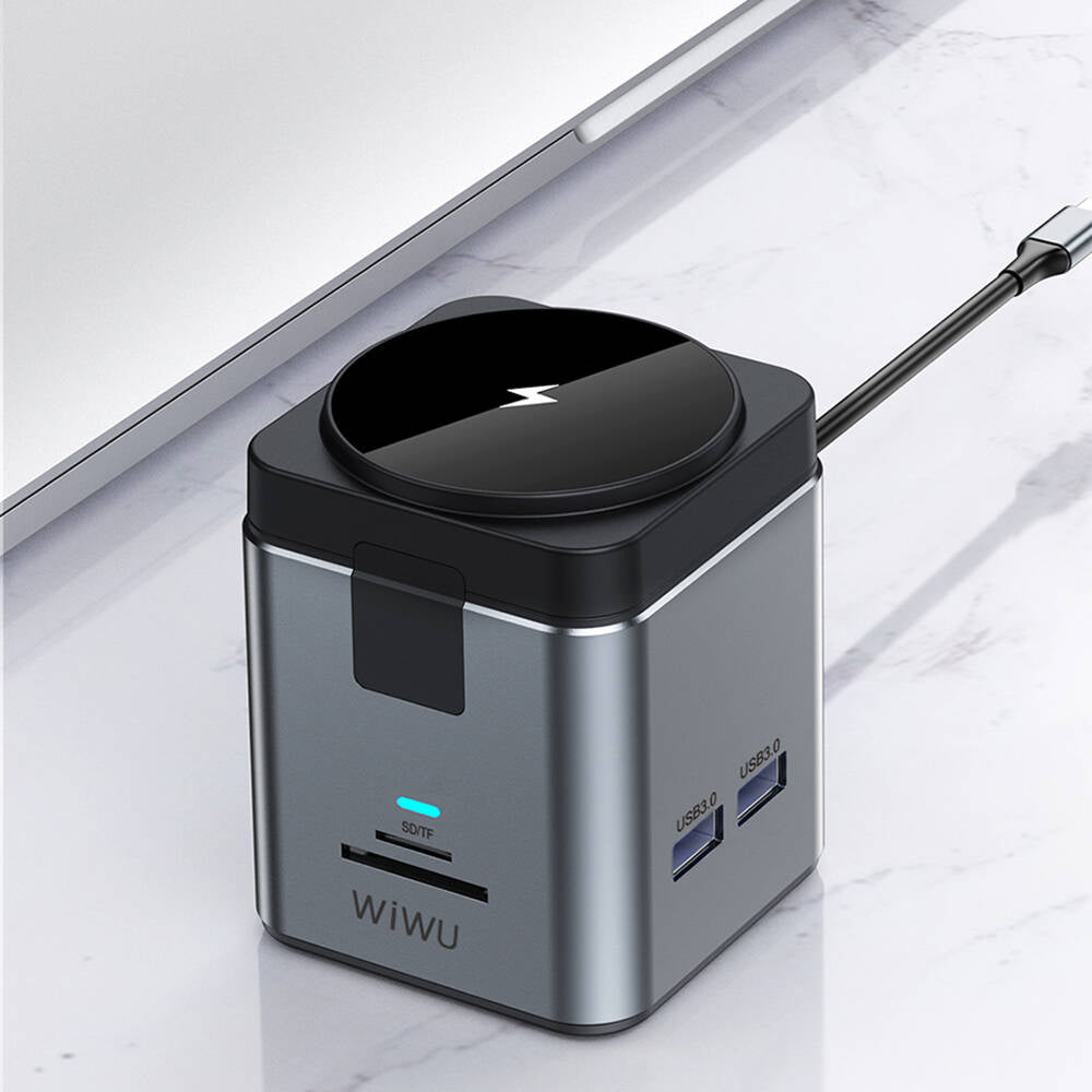 Wiwu Wi-W025 9in1 M-safe Kablosuz Şarj Özellikli Type-C Hub PD 100W USB 3.0 SD/TF HDMI RJ45